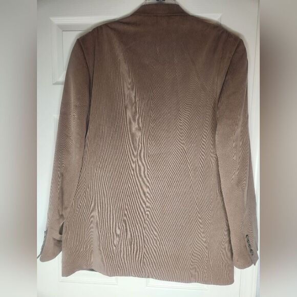 Alfani for Macy's L Tan 100% SILK Angel Spagetti Striped 3 Buttons Men's Blazer - Picture 6 of 6